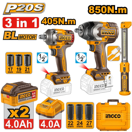 Ingco 3pcs 20V Combo Kit COSLI251085 850nm & 405 nm Combo With AI Mode