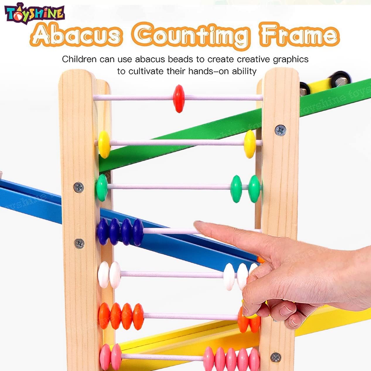 UdrCrafts® Wooden Racer Ramp Toy with 4 Car Ramps, 4 Mini Cars & Abacus – Wood Race Track for 3-5 Year, Boys & Girls –Educational Vehicle Toys- Multi Color