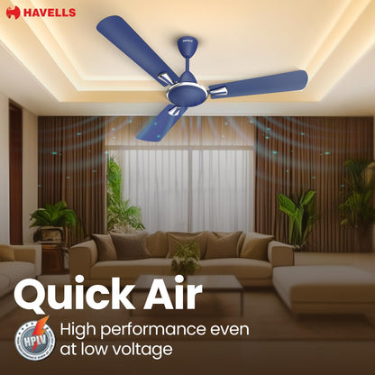Havells Quickair 1200mm Ceiling Fan, High-Speed, Energy Efficient & Silent Operation with Modern Design, Ideal for Bedrooms | 2 Years Manufacturer Warranty | Matt Blue