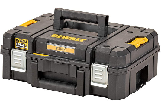 DEWALT DWST83345-1 TSTAK® Shallow Box, IP54 Rated Waterseal, 30 Kg Load Capacity, Front & Top Carry Handles, Heavy Duty Metal Front Latches, Internal Foam Insert, DEWALT Tracker Ready, 44x33.2x16.2 cm