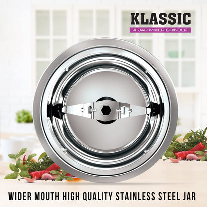 Havells Klassic 750 watts 4 Jar Mixer Grinder with 304 SS Blades, Large Size SS Jars, Break Resistant Polycarbonate Transparent Jar Lids With Twist & Lock Mechanism