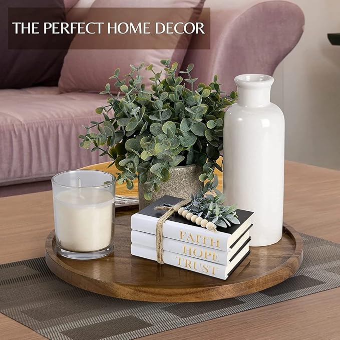 Udaipur Handicrafts Decorative Round Acacia Wood Tray - Perfect Small Candle Tray for Kitchen, Dining Room, Coffee Table & Home Decor