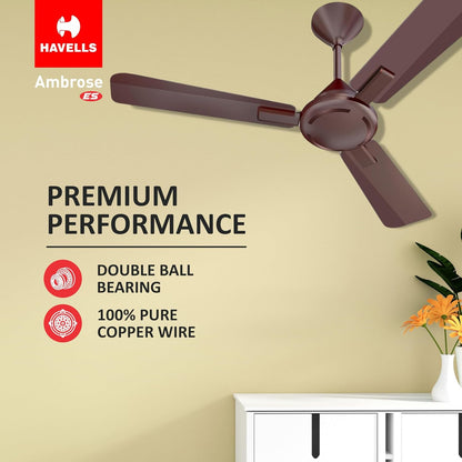 Havells 1200mm Ambrose Energy Saving High Speed Ceiling Fan|Premium Finish, Deco.Fan, Elegant Looks, High Air Delivery, 100% Pure Copper Motor|2 Yr Warranty by Brand | (Pack of 1, Cola Espresso Brown)