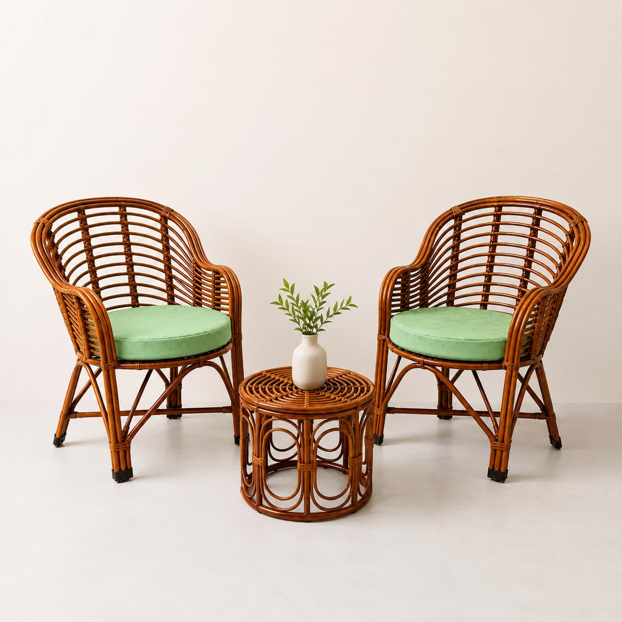 UdrCrafts® Premium Bamboo Chair Set with Table,Kursi,Garden Chairs with Table,Chairs for Living Room, Home, Dining Room, Bedroom, Kitchen, Office, Outdoor & Garden,Set of 2 Chairs & 1 Table, Brown Cane
