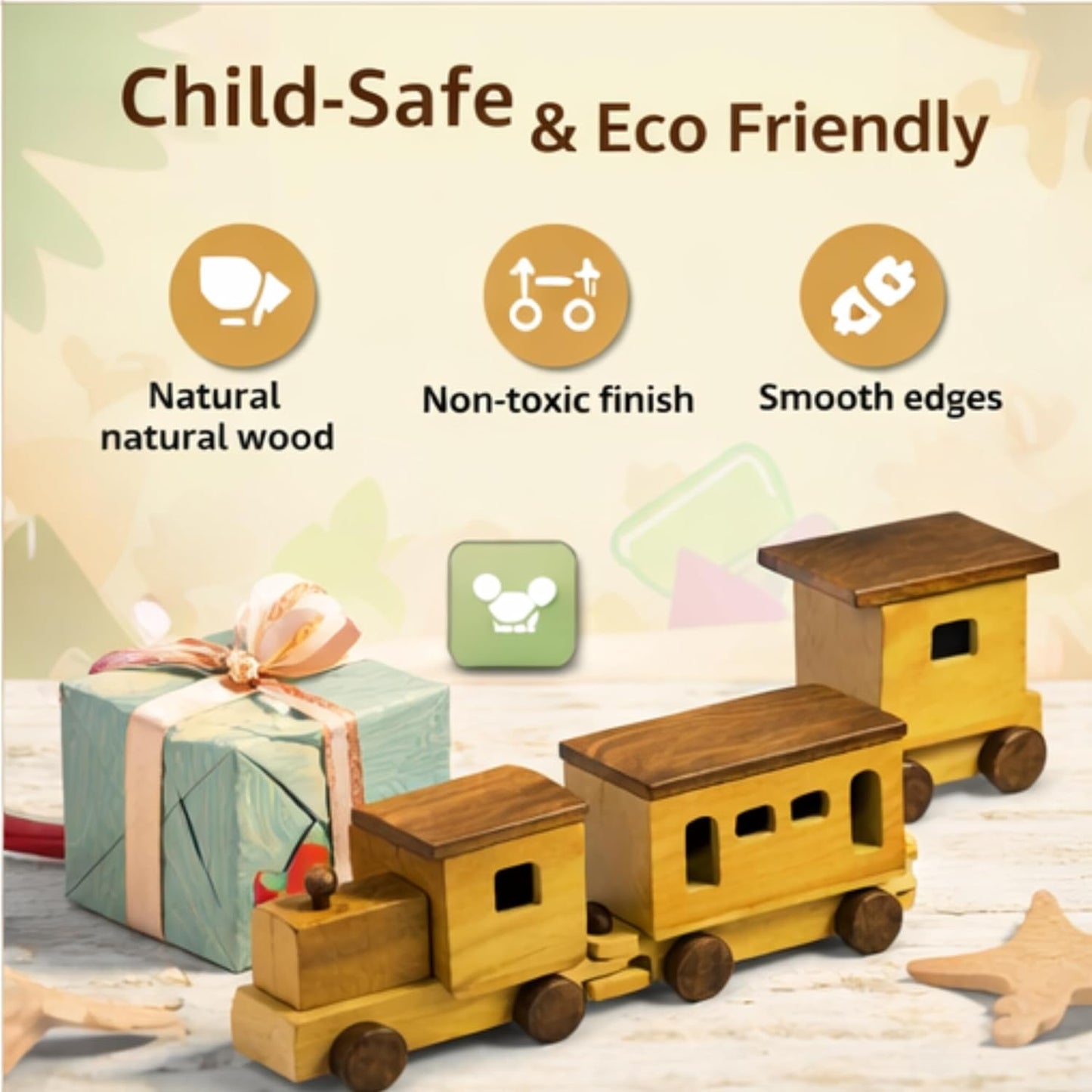 UdrCrafts® Wooden Toy Train for Kids, Pull Along Train with Wooden Blocks, Educational Montessori Toy, Non-Toxic, for Boys Girls Age 1 2 3 Years