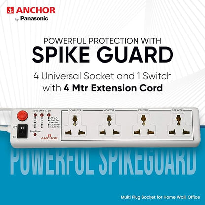 Anchor by Panasonic Spike Guard- 4 Universal Socket with Single Switch - 4 Mtr (22048)