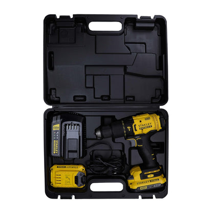 STANLEY FATMAX SCD700D2K 20V 13 mm Reversible Cordless Brushed Drill Machine Driver With 2x2.0Ah Li-ion Batteries, 1pc Charger, 2 Speed Gearbox & LED Worklight, 2 Year Warranty, YELLOW & BLACK