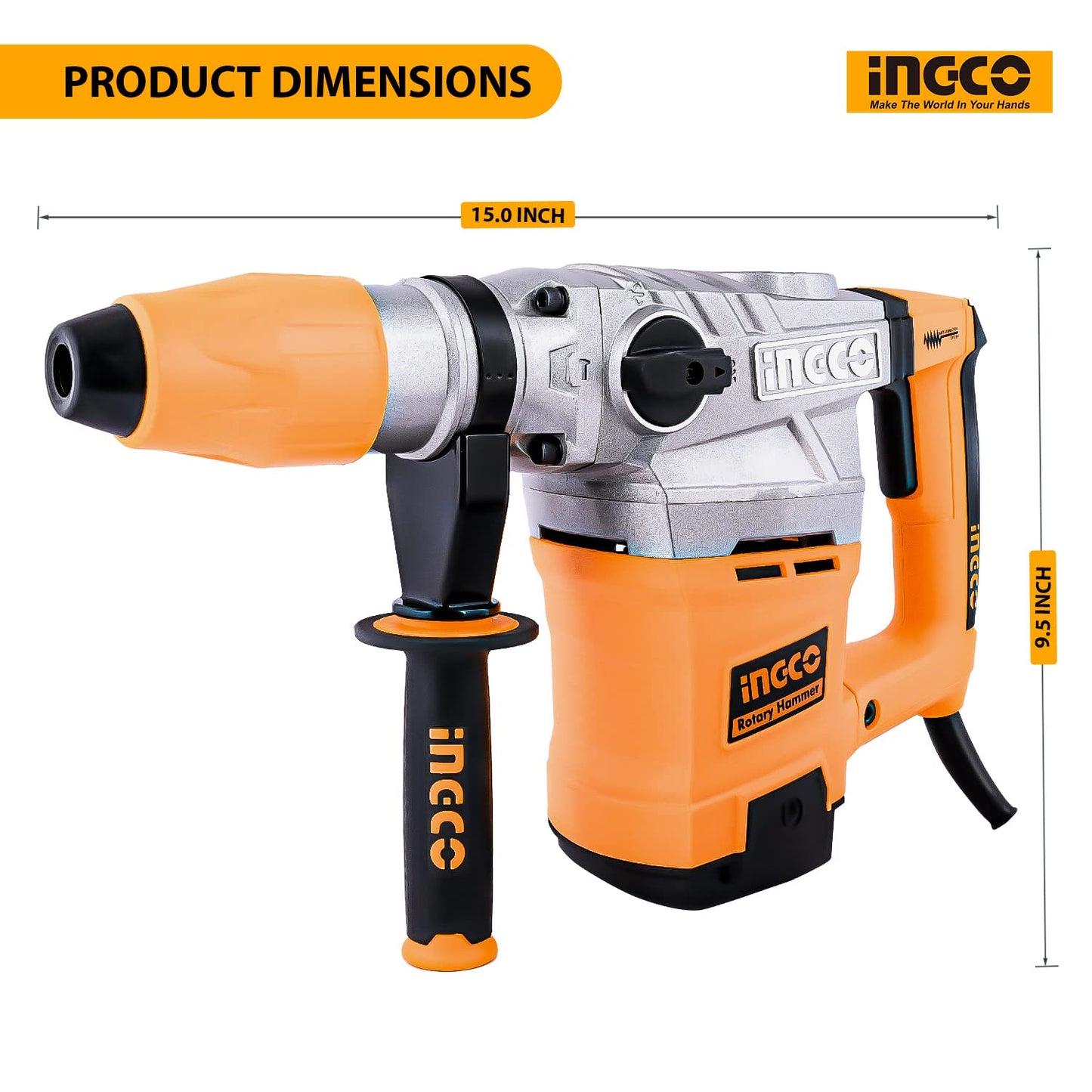 INGCO 1050W Corded Rotary Hammer 950RPM, 28mm in Concrete, 5J, SDS Plus Chuck System, 3 Functions, Electric Rotary Hammer Drill, Packed by Carrying Case