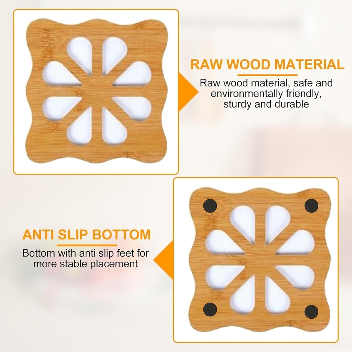 Udaipur Handicrafts Openwork Wooden Coasters for Hot Dishes, Pot, Bowl, Teapot, Pack of 4 (Random Pattern)