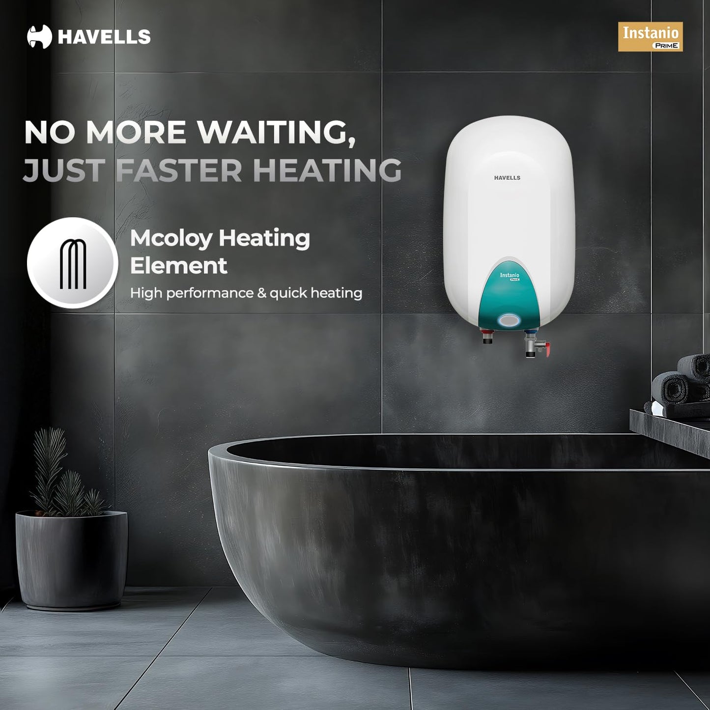 Havells Instanio Prime 25 Litre Storage Water Heater (Geyser) |Temp. Sensing Color Changing LED Indicator | Glass Coated Anti Rust Tank | Warranty: 5 Year on Tank | High Rise Compatible (White Blue)