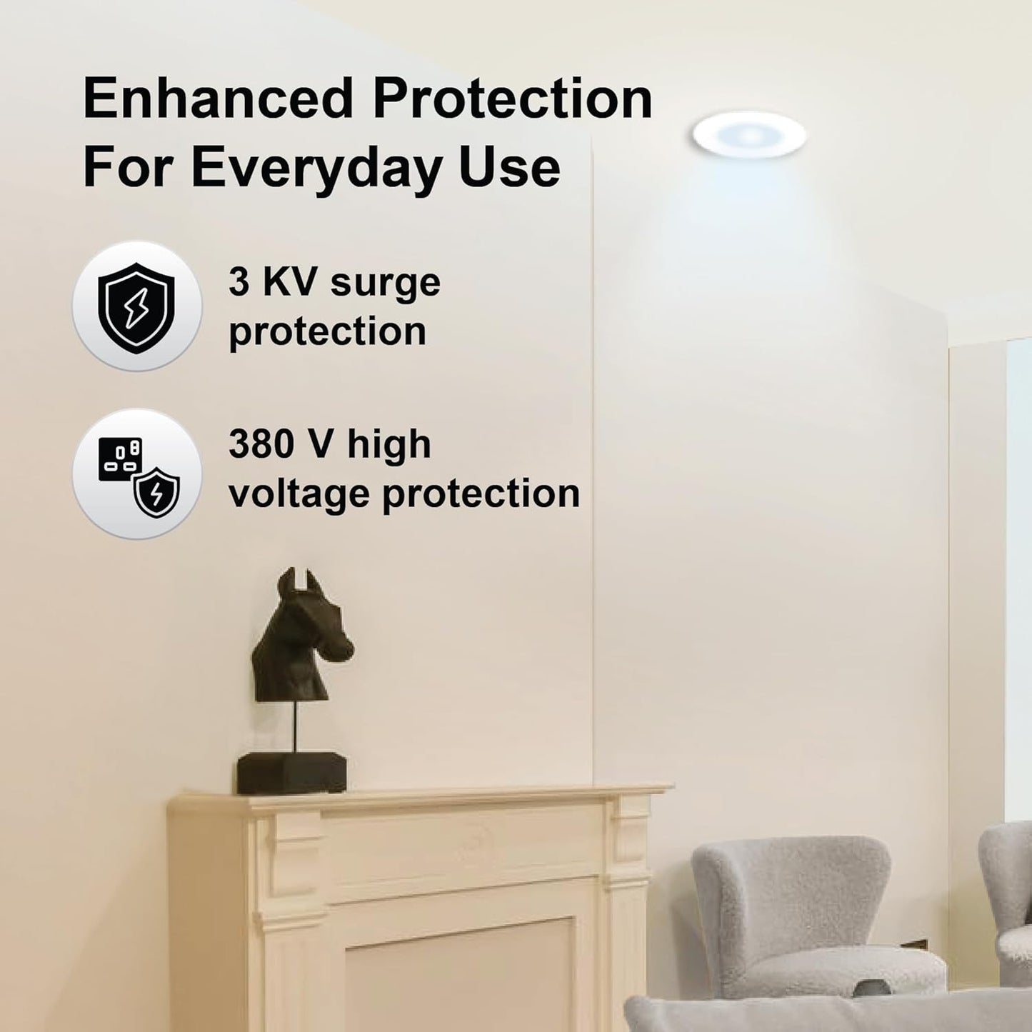 Havells Polycarbonate Luna 6W Downlight for Junction Box Round | Colour - Cool Day Light 6500K |3 inch Cutout, 22mm Height | High Voltage Protection Upto 4KV | Pack of 1