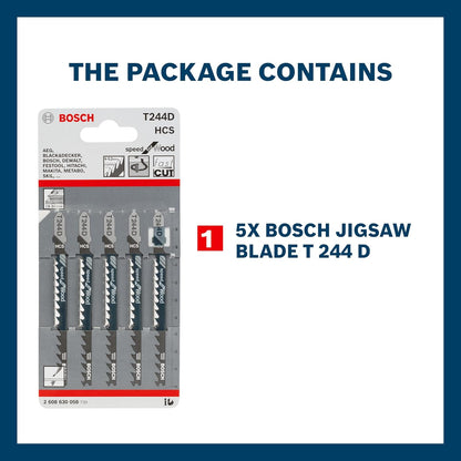 Bosch T244D Jigsaw Blades 5pcs Wood Metal, Multicolor