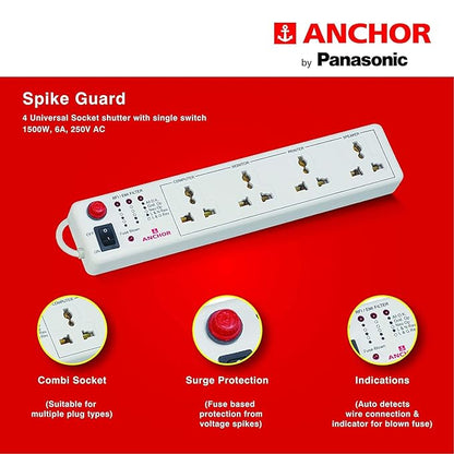 Anchor by Panasonic Spike Guard- 4 Universal Socket with Single Switch - 4 Mtr (22048)