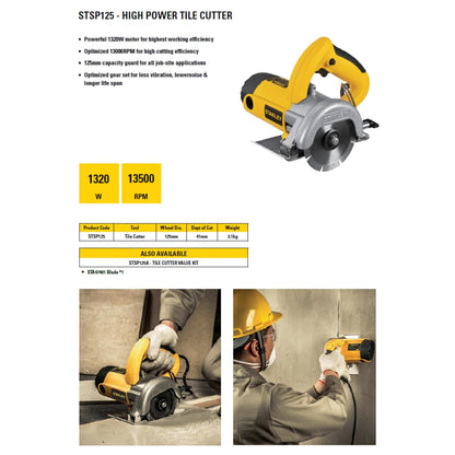 STANLEY STSP125-IN Tile Cutter Machine for Cutting Varied Ranges of Tiles, 1320 Watt 5''/125mm, Optimized 13500 RPM for High Cutting Efficiency, 1 Year Warranty (Yellow & Black)