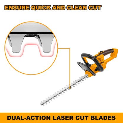 INGCO 20V Cordless Hedge Trimmer - 460mm Laser-Cut Blade, 2800 SPM, Cuts 18mm Branches, Includes 2.0Ah Battery, Charger, Safety Goggles & Gloves - Lightweight Electric Shrub Trimmer