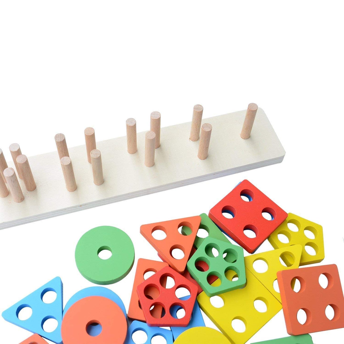 Udaipur HandiCrafts  Kids Wooden Angle Geometric Blocks Stacker Shape Sorter Column Puzzle Stacking Set - 5 Columns