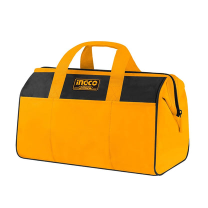 INGCO 16 Inch Tool Bag, 15kg Max Load, Tool Storage Bag with Wide Mouth Multi-use Tool Tote Bag With 6 Pockets Outside and 8 Pockets Inside, Waterproof for Construction Carpentry Gardening
