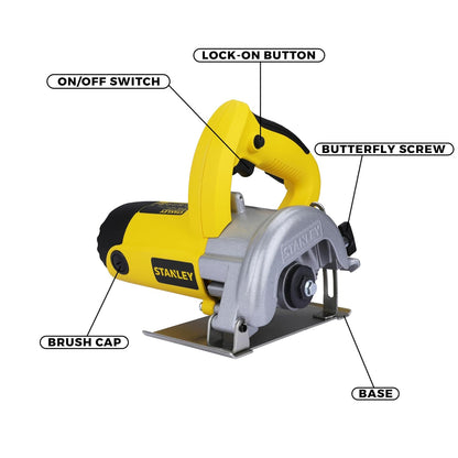 STANLEY STSP125-IN Tile Cutter Machine for Cutting Varied Ranges of Tiles, 1320 Watt 5''/125mm, Optimized 13500 RPM for High Cutting Efficiency, 1 Year Warranty (Yellow & Black)