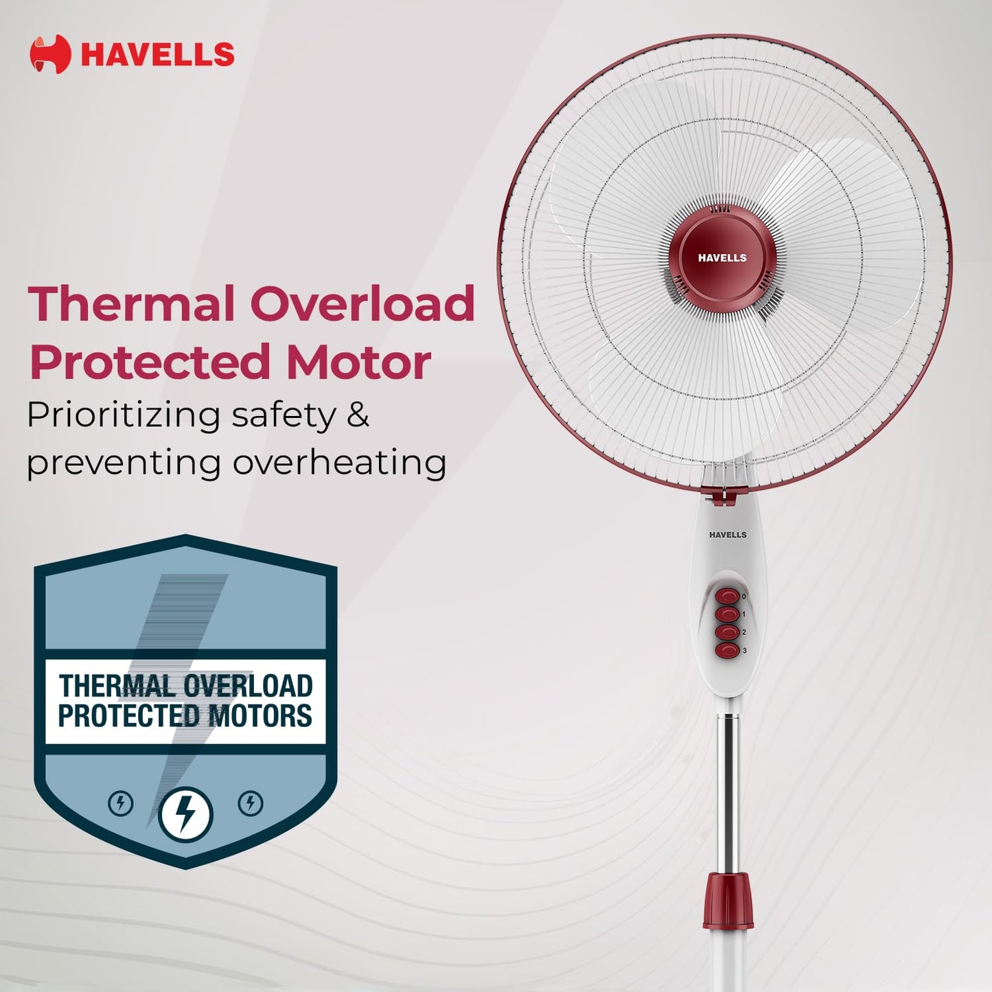 Havells Gatik Pro 400mm Pedestal Fan| 120 Ribs Guard for Safety| Smooth Oscillation| Heavy Base| ISI Marked | 2 Year Warranty | Wine Red