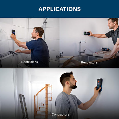 BOSCH GMS 120-27 Professional Wall Scanner Detector-Finds Metals, Live Wires, Wooden Studs in Drywalls, IP54 Dust & Splash Protection, 120 mm Range, Includes Pouch & Batteries, 1Yr Warranty from BOSCH