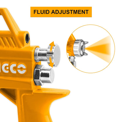 INGCO Air Spray Gun, 1000ml Capacity, 3-4 Bar Operating Pressure, 1.5mm Nozzles Stainless Steel, 200 l/min,Pneumatic Tool Suitable for Base Coat Spray Gun for Auto Paint
