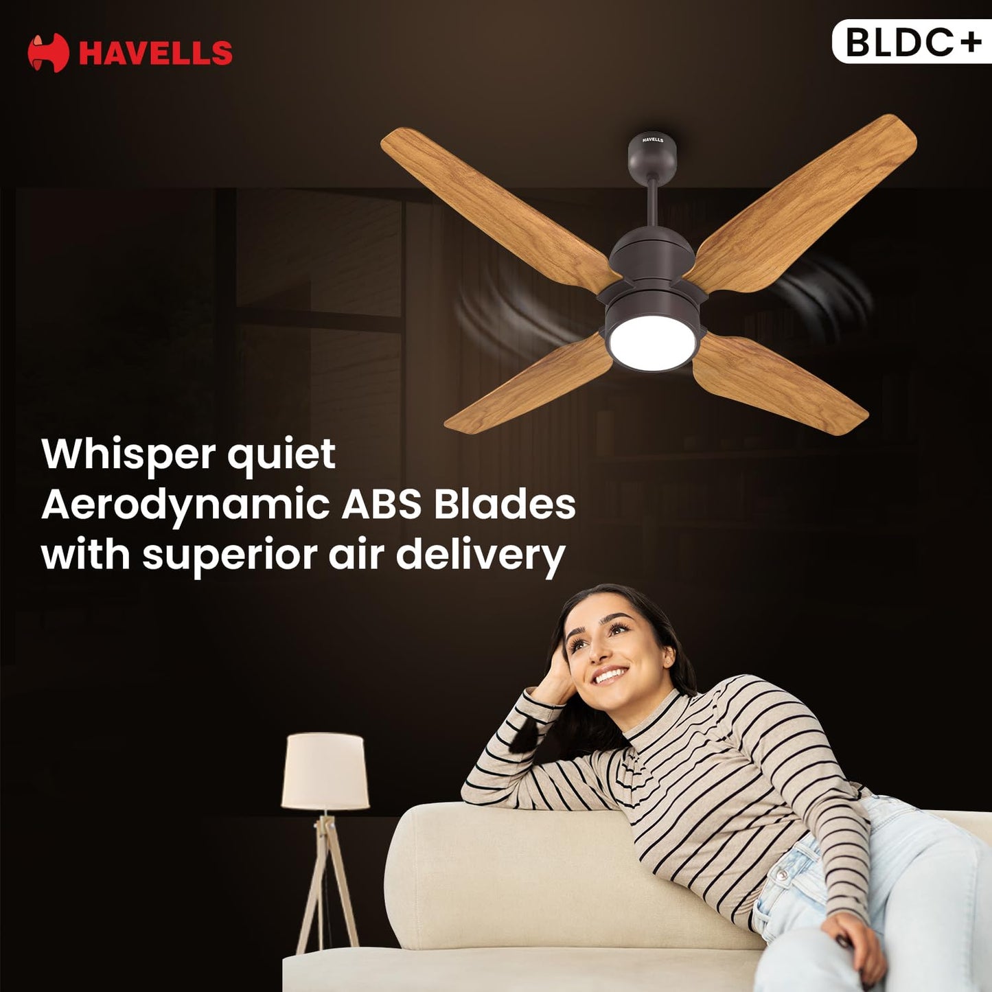 Havells 1200mm Momenta Underlight BLDC+ Ceiling Fan | Remote Controlled, Smart Fan, IoT Enabled, Alexa & Google Home Compatible | Upto 60% Energy Saving, 2 Year Warranty | (Smoke Brown Pine Wood)