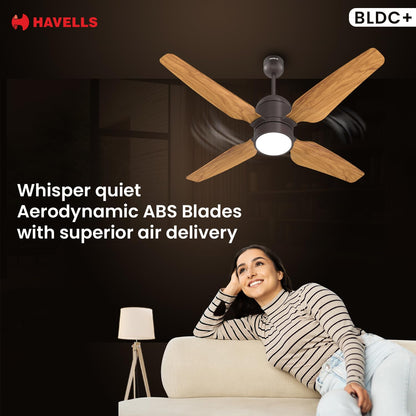 Havells 1200mm Momenta Underlight BLDC+ Ceiling Fan | Remote Controlled, Smart Fan, IoT Enabled, Alexa & Google Home Compatible | Upto 60% Energy Saving, 2 Year Warranty | (Smoke Brown Pine Wood)
