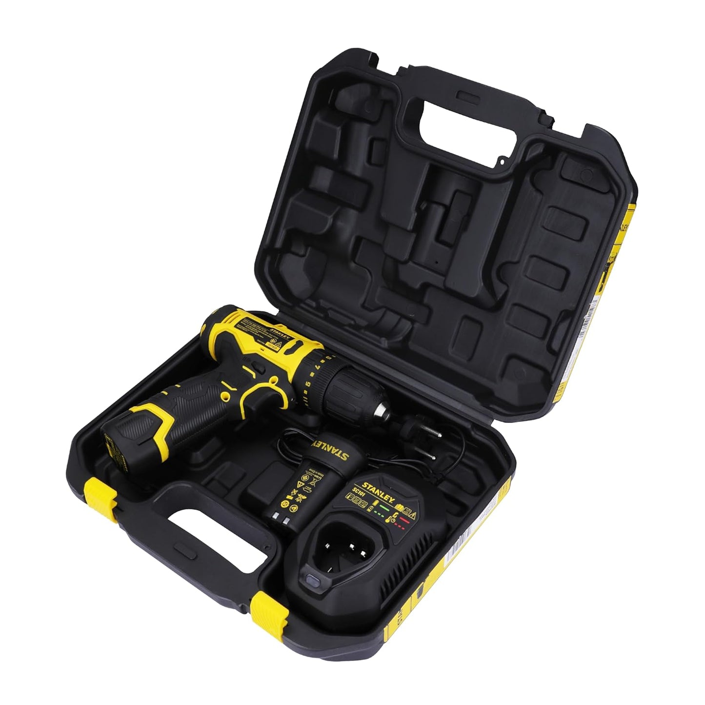 STANLEY SCH10D2K-IN(12 V)Brushed Cordless Hammer Drill Driver,2x2Ah Batteries&1.5A Charger,LED Light,Variable Speed Trigger Switch,Forward/Reverse Button,10mm Chuck,Clutch Setting 20+1,1 Year Warranty