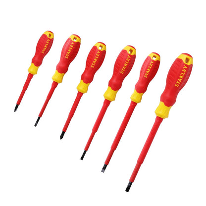 STANLEY STMT60175 VDE 6-Piece Screwdriver Set With Bonus Tester, Shock-Resistant, Anti-Slip Handle, Ideal For Repair Of Electric Vehicles, Red and Yellow