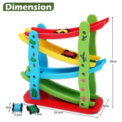 UdrCrafts® Wooden Ramp Race Track Set for Kids, Multilevel Twister Track Toy Set with Four Cars, Fun Playing Smooth Racing Car Slider Toy for Kids, Multicolor, 3+ Years (Pack of 1)