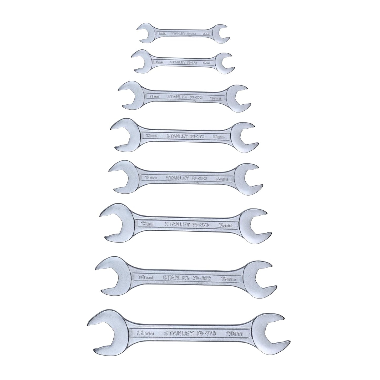 STANLEY 70-379E 8-Piece Matt Finish Double Open End Spanner Set, Chrome Vanadium Steel, Anti-Slip Design on Open End, Ideal for Tightening or Loosening Fasteners at Home, Office, Construction Sites