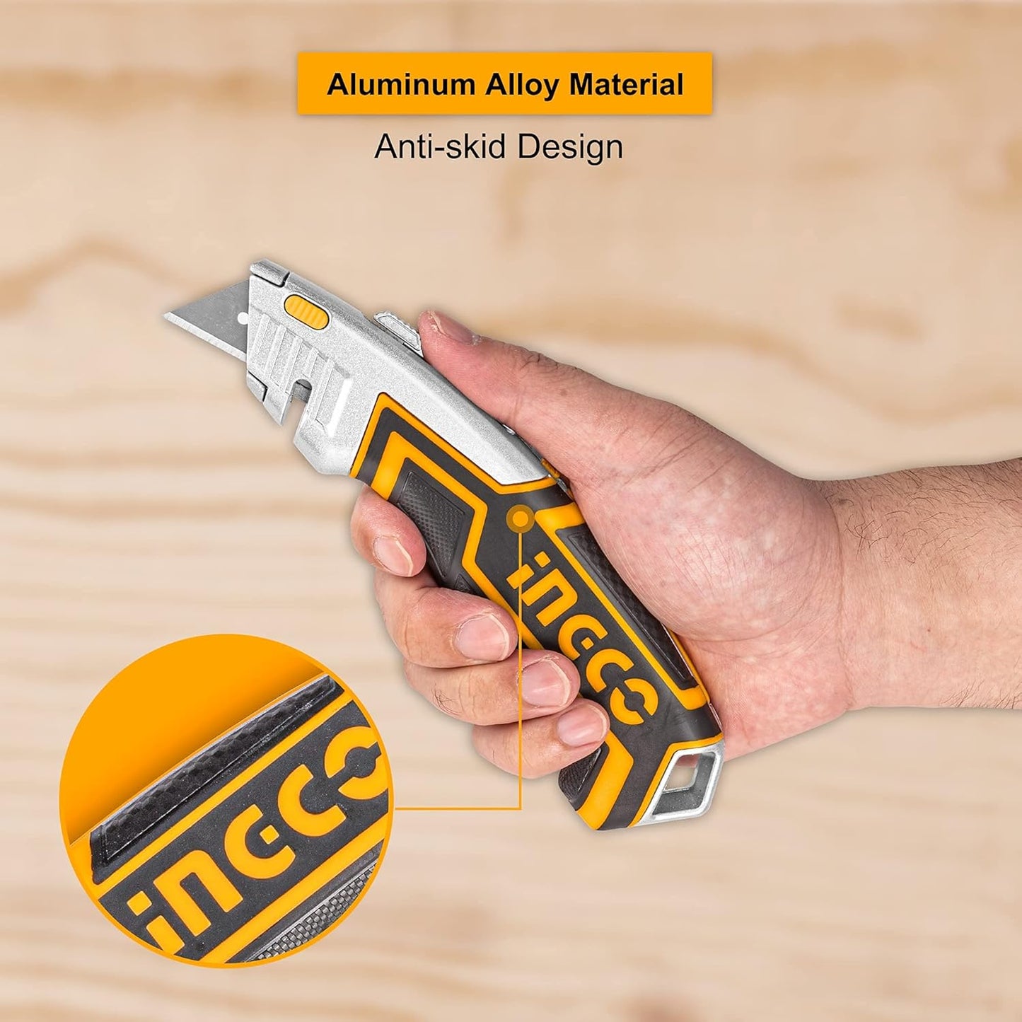 INGCO Box Cutter, Utility Knife, INGCO Pocket Knife retractable with 5 blades, Lock-Back Design, and Lightweight Aluminum Design