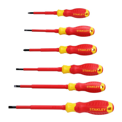 STANLEY STMT60175 VDE 6-Piece Screwdriver Set With Bonus Tester, Shock-Resistant, Anti-Slip Handle, Ideal For Repair Of Electric Vehicles, Red and Yellow