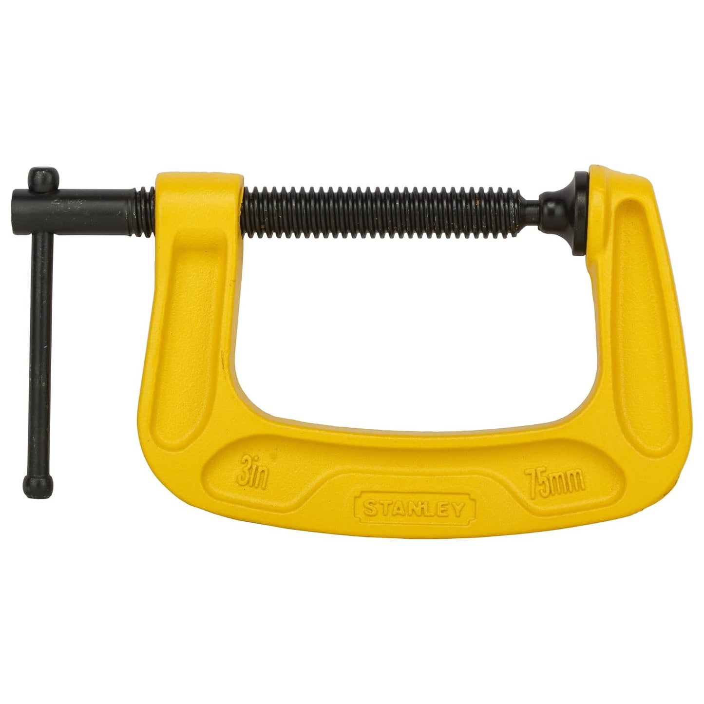 STANLEY 0-83-033 Max Steel C-Clamp-75mm Oversized ''T'' Handle for Extra Torque, Roll-Framed Threads for Smooth Operation, Ideal For Carpentry & Welding, Iron & Steel Build, (Yellow & Black)