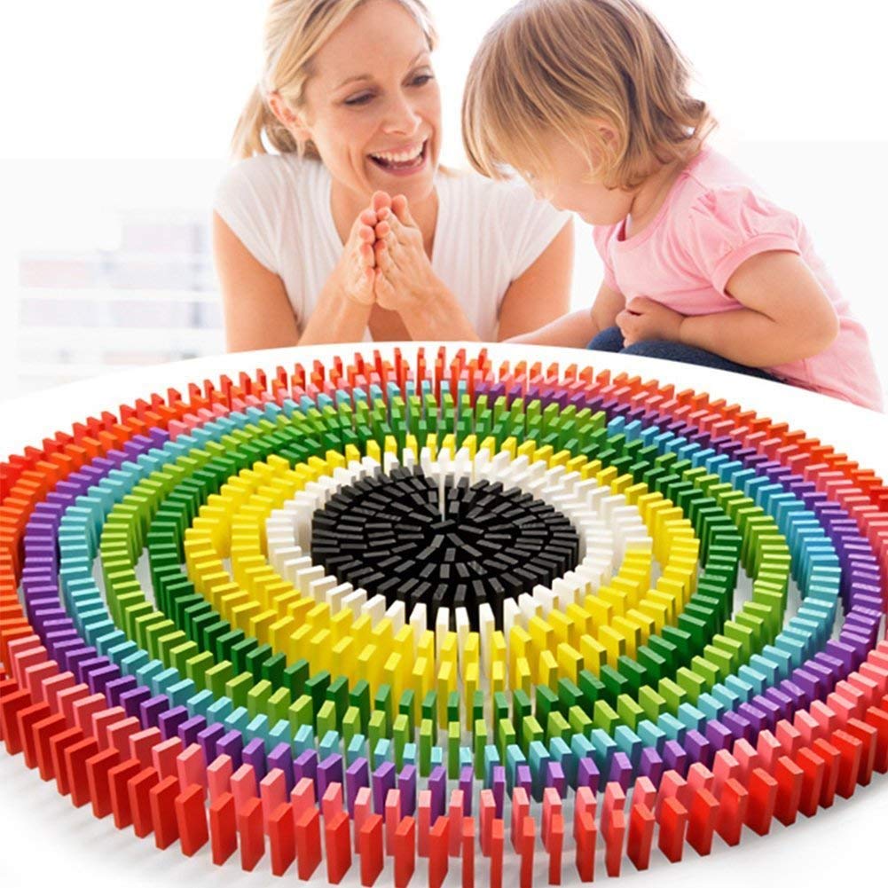 Udaipur Handicrafts 120 Pcs 12 Color Wooden Dominos Blocks Set, for Kids Board Game Educational Play Toy, Domino Racing Toy Game