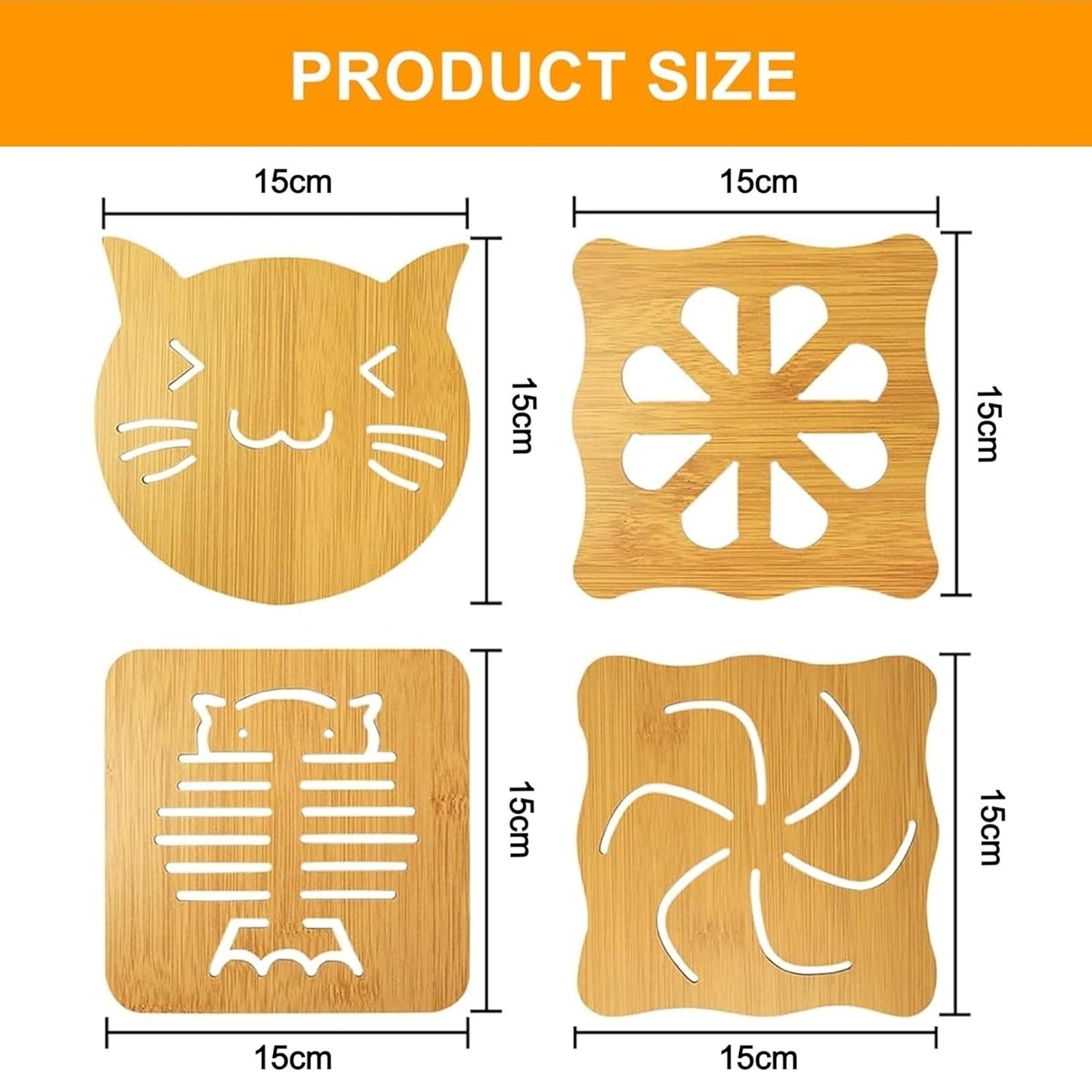 Udaipur Handicrafts Openwork Wooden Coasters for Hot Dishes, Pot, Bowl, Teapot, Pack of 4 (Random Pattern)