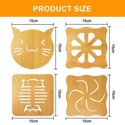 Udaipur Handicrafts Openwork Wooden Coasters for Hot Dishes, Pot, Bowl, Teapot, Pack of 4 (Random Pattern)