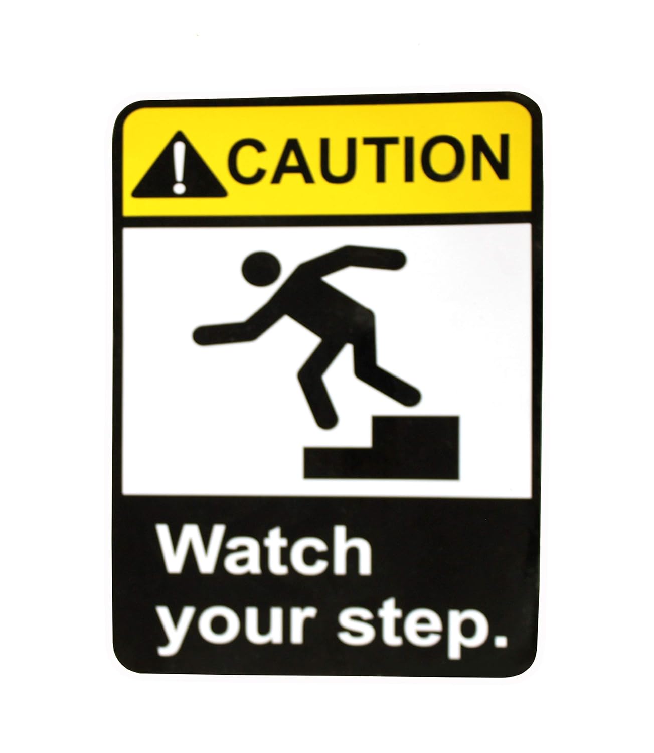 Akshar Arts Bhuwana Watch Your Step Warning Sign Sticker Decal - Easy to Mount Weather Resistant Long Lasting Ink (Size -7.5"x5.5")