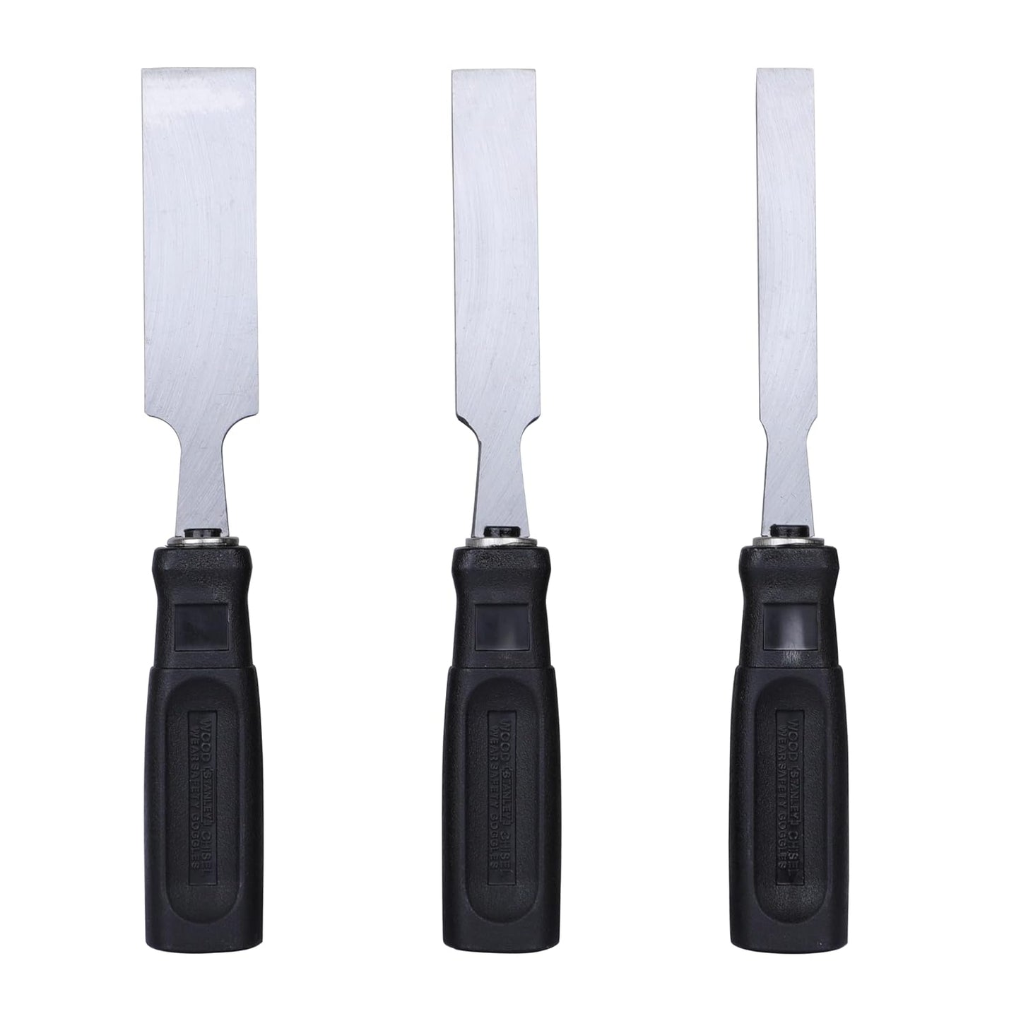 STANLEY 16-089 3-Piece Wood Chisel Set with Anti-Rust Properties for Shaping & Cutting Wood Surfaces - 1/2x7 3/4,3/4x7 3/4,1x7 3/4, GREY & BLACK (Made in Singapore)