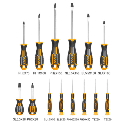 Ingco 14 Pcs Screw Driver Tool Set And Precision Screwdriver Set, Cr-V Screwdriver Set For Diy Household Repair, Cr-V Round Blade Material, Multicolor