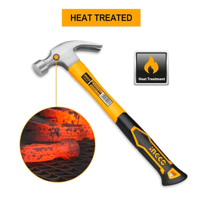 INGCO Claw Hammer, Professional Claw Hammer, 8oz/220g | 45# Carbon Steel, Heat Treatment Drop-Forged Hammerhead for Pulling nails, Prying Boards, Demolition work, Splitting Wood
