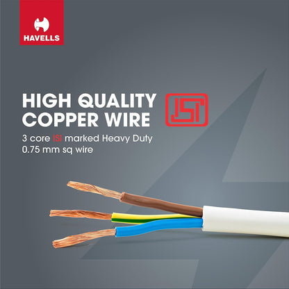 Havells 4 Way Extension Board With Surge & Spike Protection|For Power Requirements Up To 1440W |1.5 Mtr ISI Certified Copper Wire| LED Indicator | Rating -6A, 240V | Home & Office Use, 10 Volts