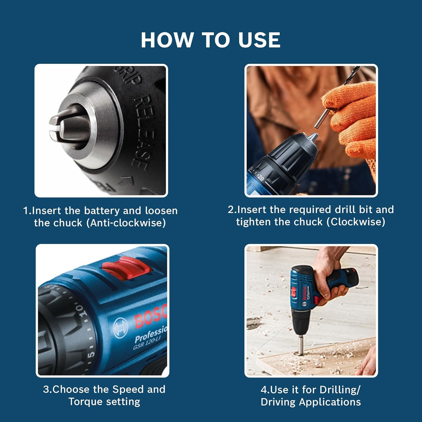 BOSCH Professional GSR 120 Li Cordless Drill Driver | Speed (1st/2nd)- 0-400/0-1500 RPM | Torque (Hard/Soft)- 30/14 Nm | Chuck Capacity of 10 mm | 1 12V Battery & 1 charger Included| 1 Year Warranty