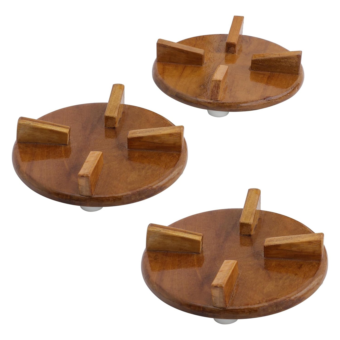 Udaipur Handicrafts Round Table Ring Set, Hot Pot Stand, Trivet, Set of 3 natural Teak Wood for Kitchen Dinning Table