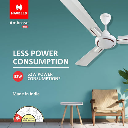 Havells 1200mm Ambrose Energy Saving High Speed Ceiling Fan|Premium Finish, Deco.Fan, Elegant Looks, High Air Delivery, 100% Pure Copper Motor|2 Yr Warranty by Brand | (Pack of 1, Pearl White Wood)