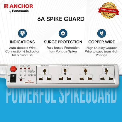 Anchor by Panasonic Spike Guard- 4 Universal Socket with Single Switch - 4 Mtr (22048)