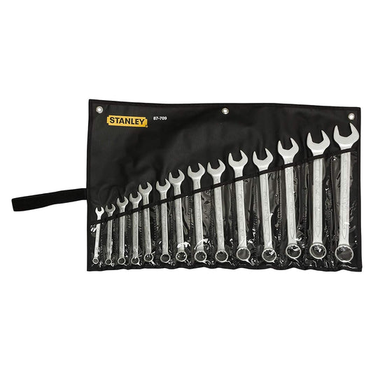 STANLEY 1-87-709 10-32mm Chrome Vanadium Steel Slimline Inches/Imperial Combination Spanner Set (Silver, 14-Pieces)