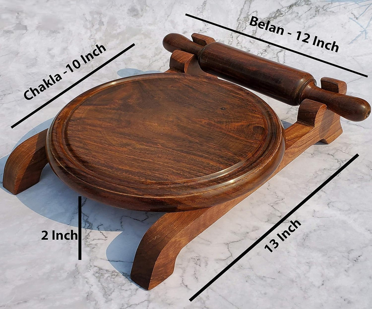 Handicrafts Premium Wooden Chakla Belan Set with Stand | Durable, Handcrafted Rolling Board and Pin for Perfect Rotis & Chapatis | Traditional Kitchen Tool Set for Easy Cooking