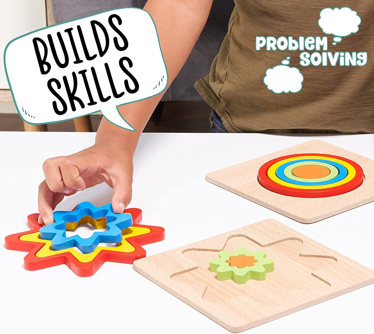 Udaipur HandiCrafts Toddler Puzzles Games Wooden Toys Montessori Rainbow Shape Sorting Puzzle Toys Toddlers Activities Preschool Learning Early Educational Birthday Gift Travel For Kids Age 1 2 3 4 Year Old