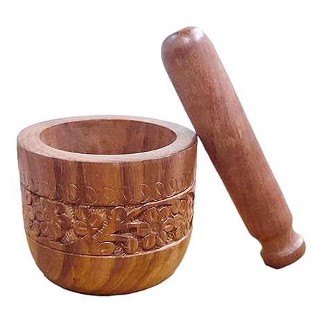 Udaipur Handicrafts Wooden Mortar and Pestle set//Wooden Imam Dasta //Wooden Ohkli Musal//Wooden Kharal//khalbatta//For Mixer and Grinder Spices and Herbs Kitchen in  Wood (Size 4 by 3 inch)